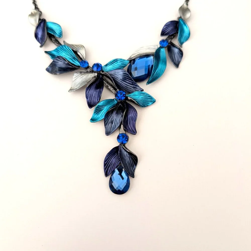 Navy, silver and teal statement necklace